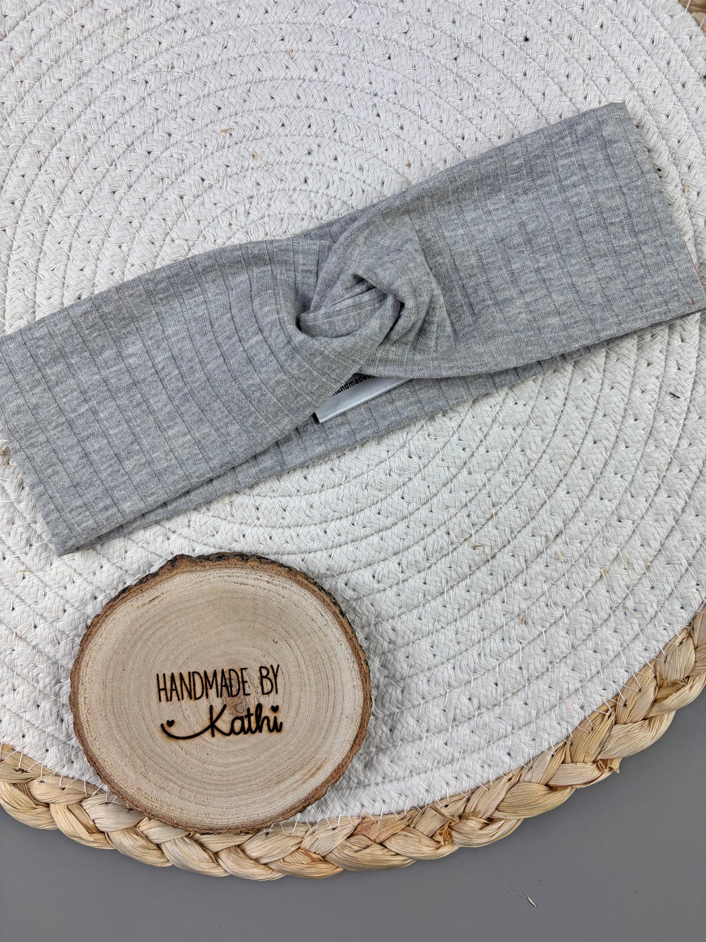 Knotenstirnband breit Rib grau