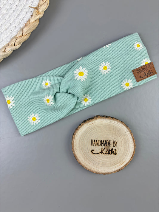 Knotenstirnband Waffelstrick Blümchen