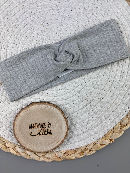 Knotenstirnband breit Rib grau